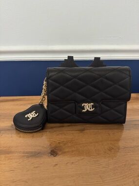 NEW Juicy Couture Quilted Black Wristlet Bag with Gold Accent and Coin Pouch